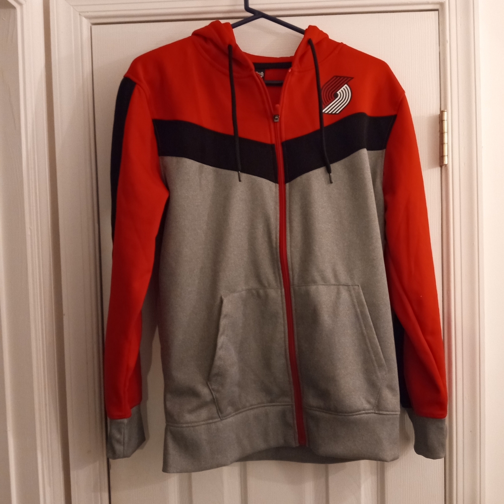 Portland Trailblazers Men's SMALL Red & Gray FULL-ZIP Hooded Sweatshirt hoodie